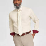Tayion Collection Slim-Fit Creme Dress Shirt Men's L 16-16.5 34-35 Cream L/S