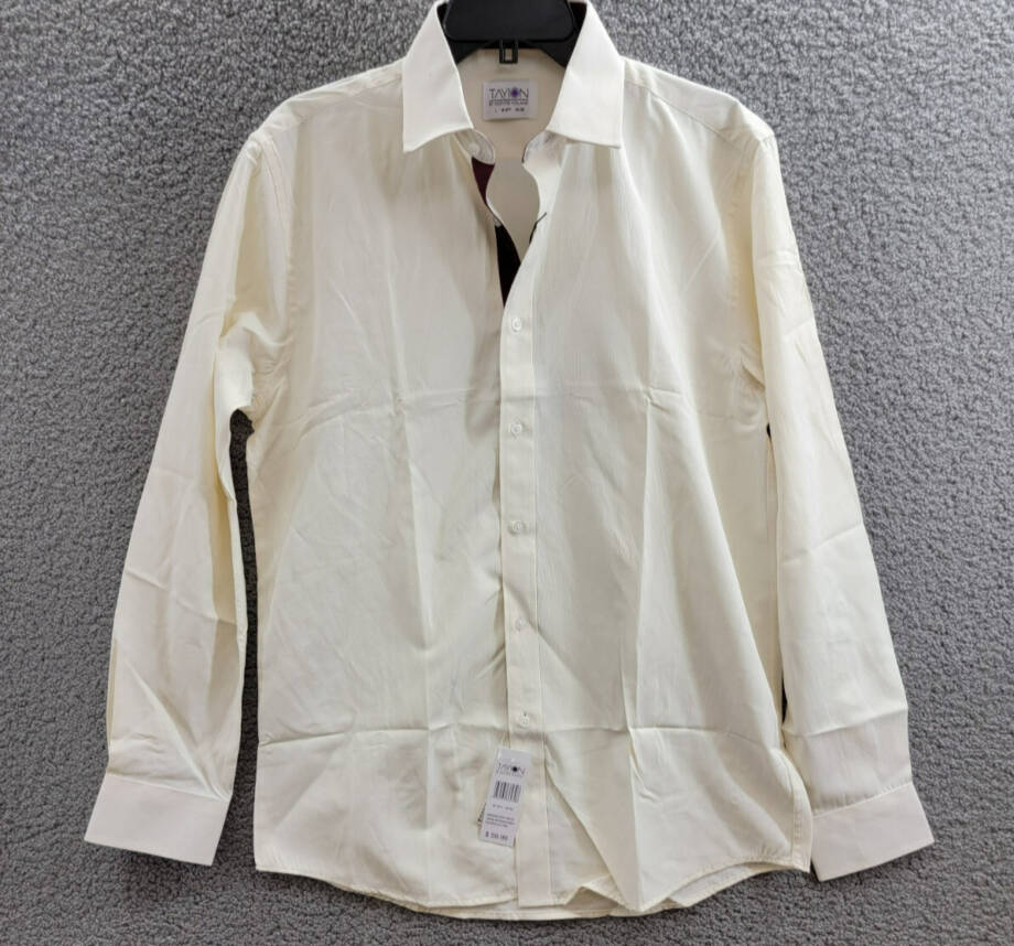 Tayion Collection Slim-Fit Creme Dress Shirt Men's L 16-16.5 34-35 Cream L/S