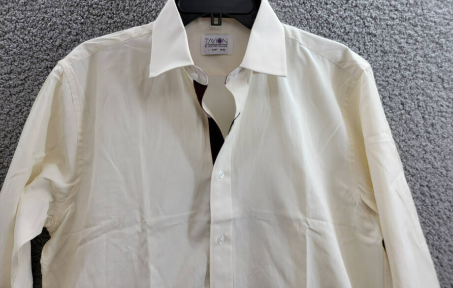 Tayion Collection Slim-Fit Creme Dress Shirt Men's L 16-16.5 34-35 Cream L/S