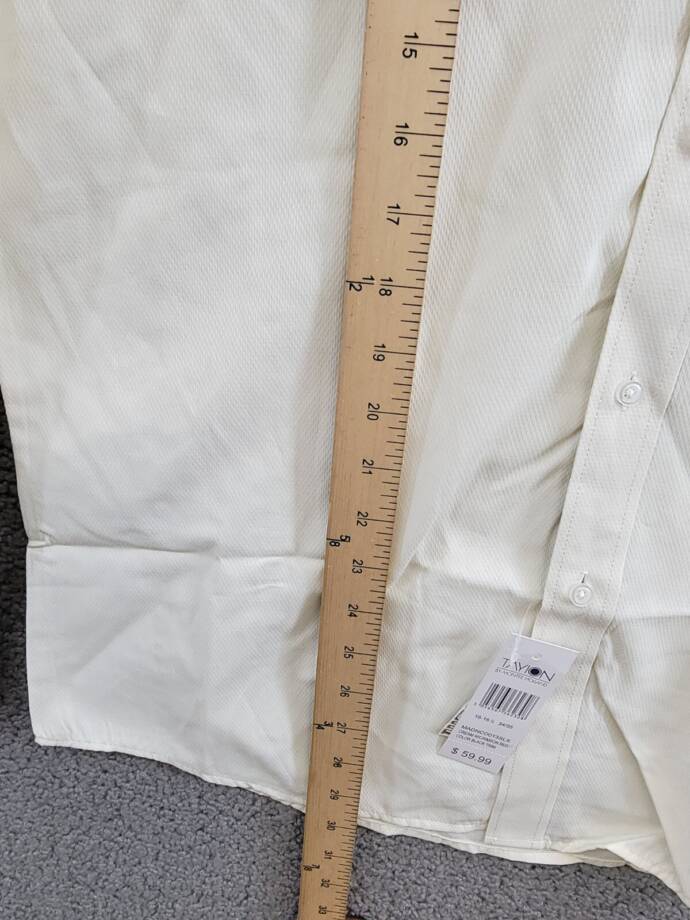 Tayion Collection Slim-Fit Creme Dress Shirt Men's L 16-16.5 34-35 Cream L/S