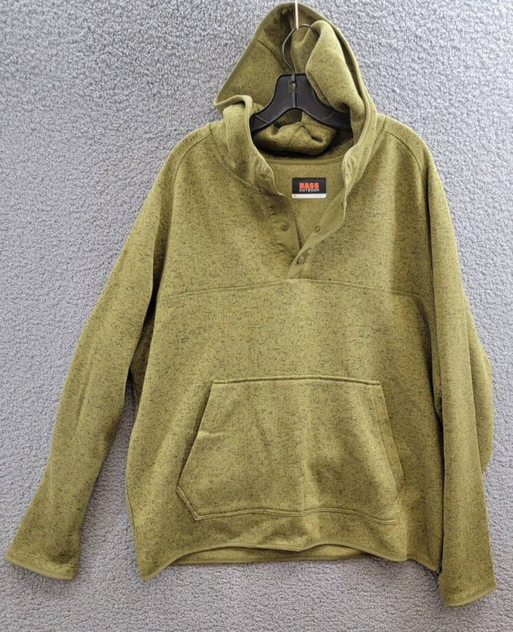BASS OUTDOOR Regular-Fit Mixed-Media 1/4-Snap Hoodie Mens XL Fir Green W/ Pocket
