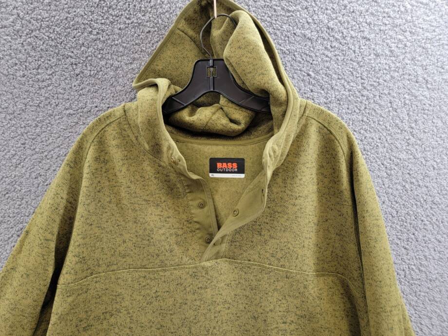 BASS OUTDOOR Regular-Fit Mixed-Media 1/4-Snap Hoodie Mens XL Fir Green W/ Pocket