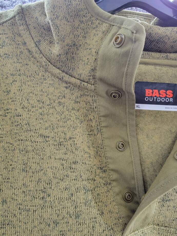 BASS OUTDOOR Regular-Fit Mixed-Media 1/4-Snap Hoodie Mens XL Fir Green W/ Pocket