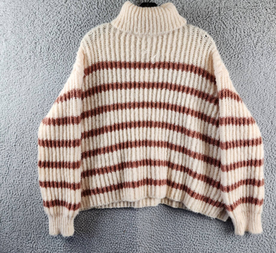Sadie & Sage Striped Turtleneck Sweater Women's M Ivory/Brown Pullover L/S