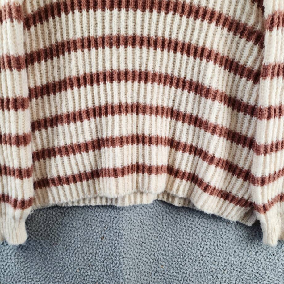 Sadie & Sage Striped Turtleneck Sweater Women's M Ivory/Brown Pullover L/S