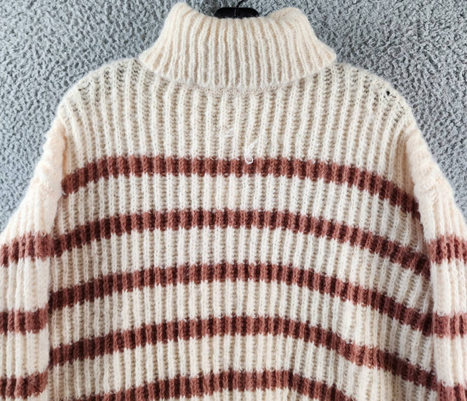 Sadie & Sage Striped Turtleneck Sweater Women's M Ivory/Brown Pullover L/S