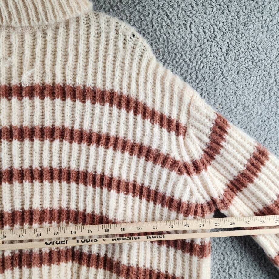 Sadie & Sage Striped Turtleneck Sweater Women's M Ivory/Brown Pullover L/S