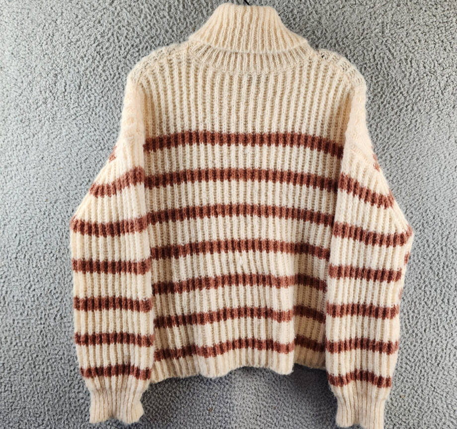 Sadie & Sage Striped Turtleneck Sweater Women's M Ivory/Brown Pullover L/S