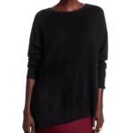 C by Bloomingdale's Cashmere Boat Neck Asymmetrical Sweater Women's M Black