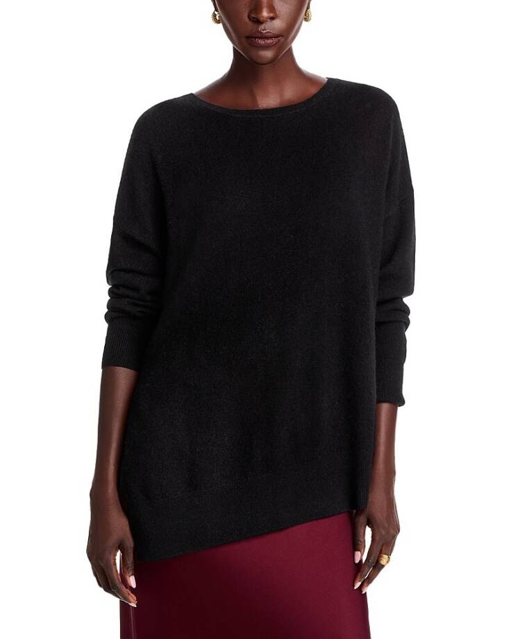 C by Bloomingdale's Cashmere Boat Neck Asymmetrical Sweater Women's M Black