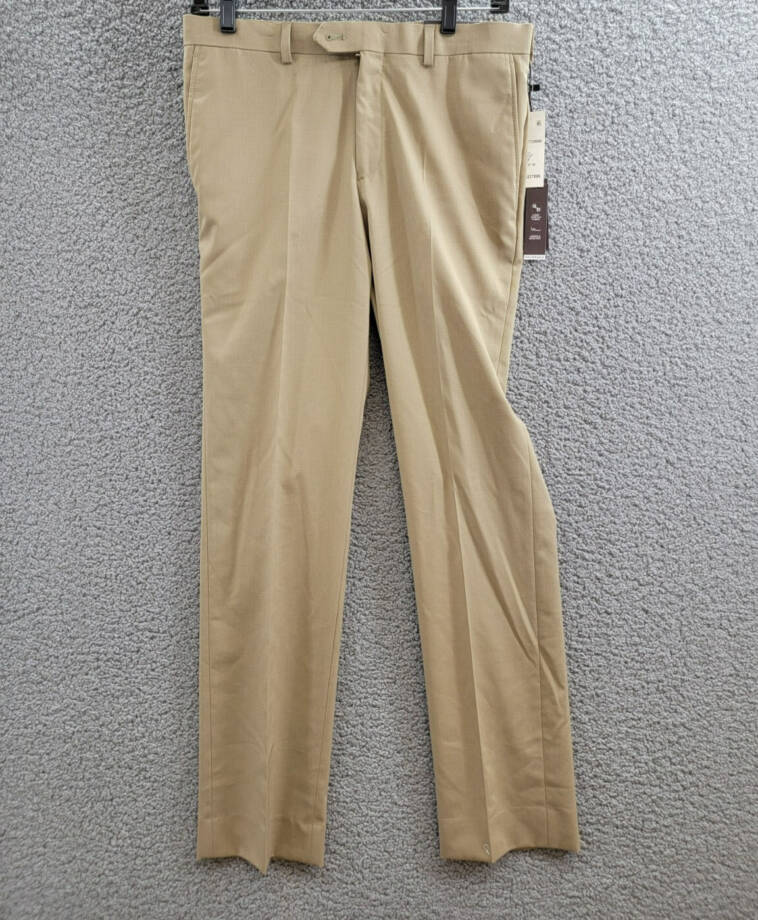 Michael Kors Wool Blend Plain Dress Pants Boys' 18R Tan Zip Button Hook & Bar