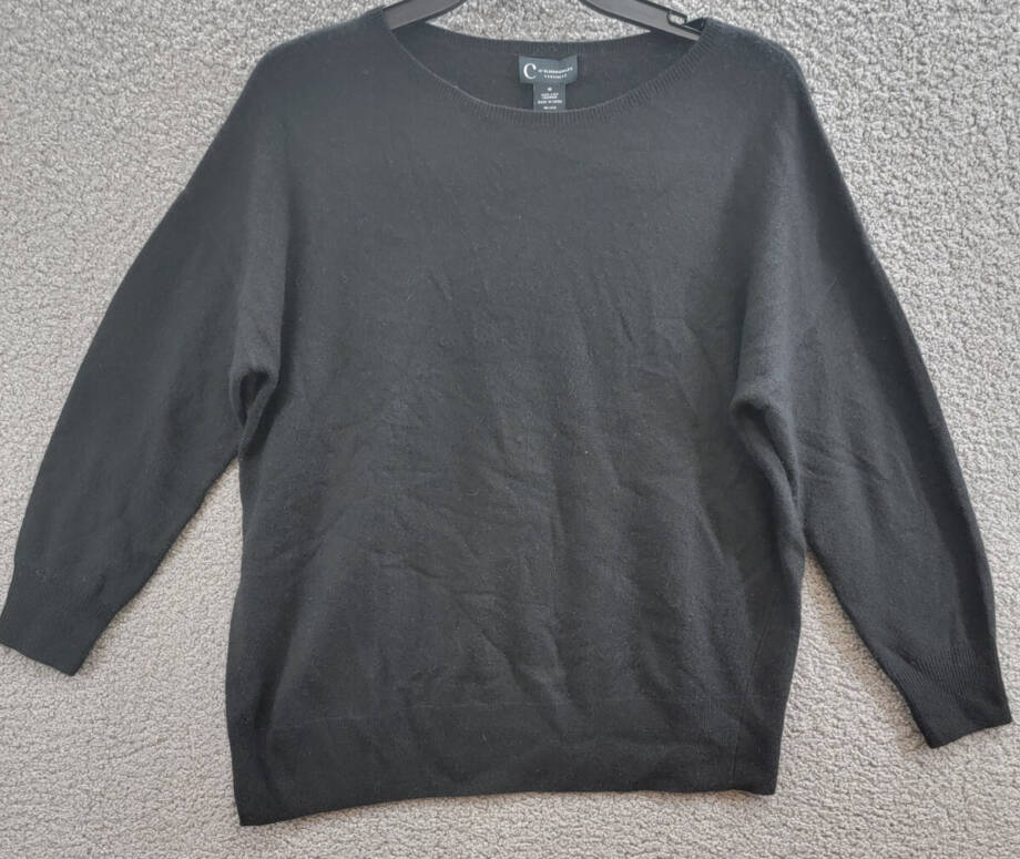 C by Bloomingdale's Cashmere Boat Neck Asymmetrical Sweater Women's M Black