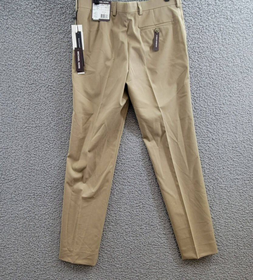 Michael Kors Wool Blend Plain Dress Pants Boys' 18R Tan Zip Button Hook & Bar