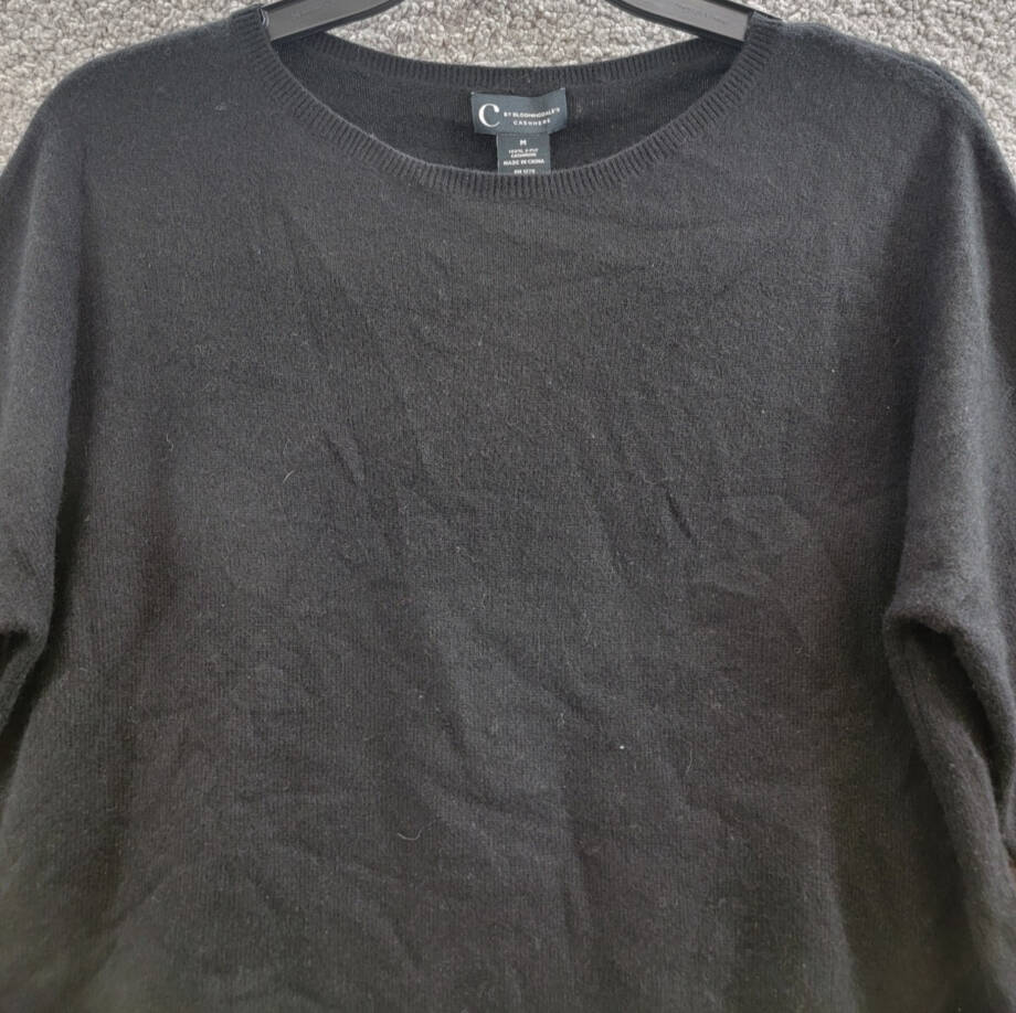C by Bloomingdale's Cashmere Boat Neck Asymmetrical Sweater Women's M Black