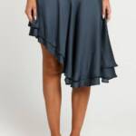 Lioness Legacy Asymmetric Skirt Women's S Navy Ruched Waist Side Zip Closure