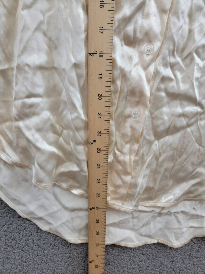 WAYF Fynn Satin Button Front Blouse Women's M Cream Patch Pocket Long Sleeve