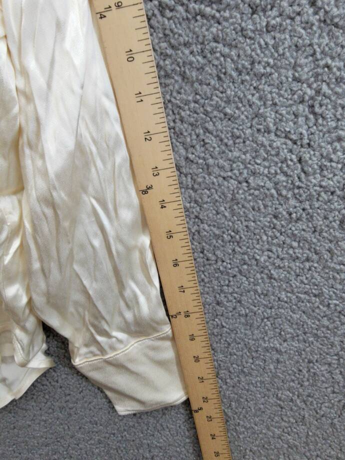 WAYF Fynn Satin Button Front Blouse Women's L Cream Patch Pocket Long Sleeve