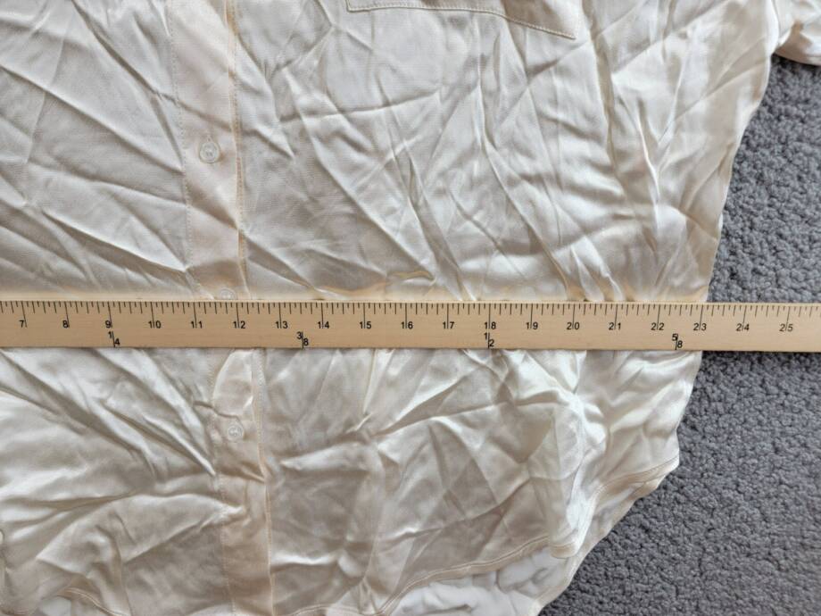 WAYF Fynn Satin Button Front Blouse Women's L Cream Patch Pocket Long Sleeve