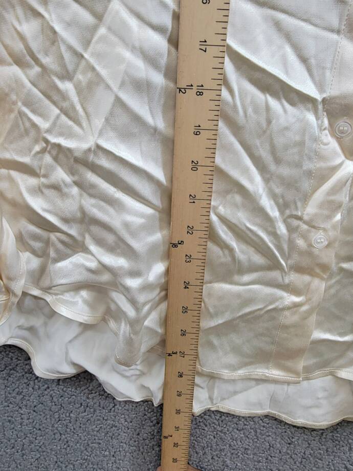 WAYF Fynn Satin Button Front Blouse Women's L Cream Patch Pocket Long Sleeve