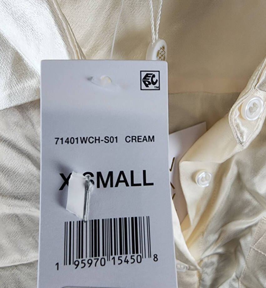 WAYF Fynn Satin Button Front Top Women's XS Cream Button Closure Long Sleeves~