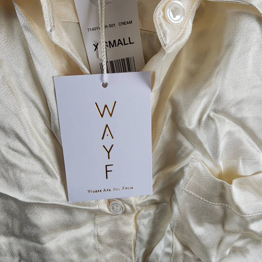 WAYF Fynn Satin Button Front Top Women's XS Cream Button Closure Long Sleeves~