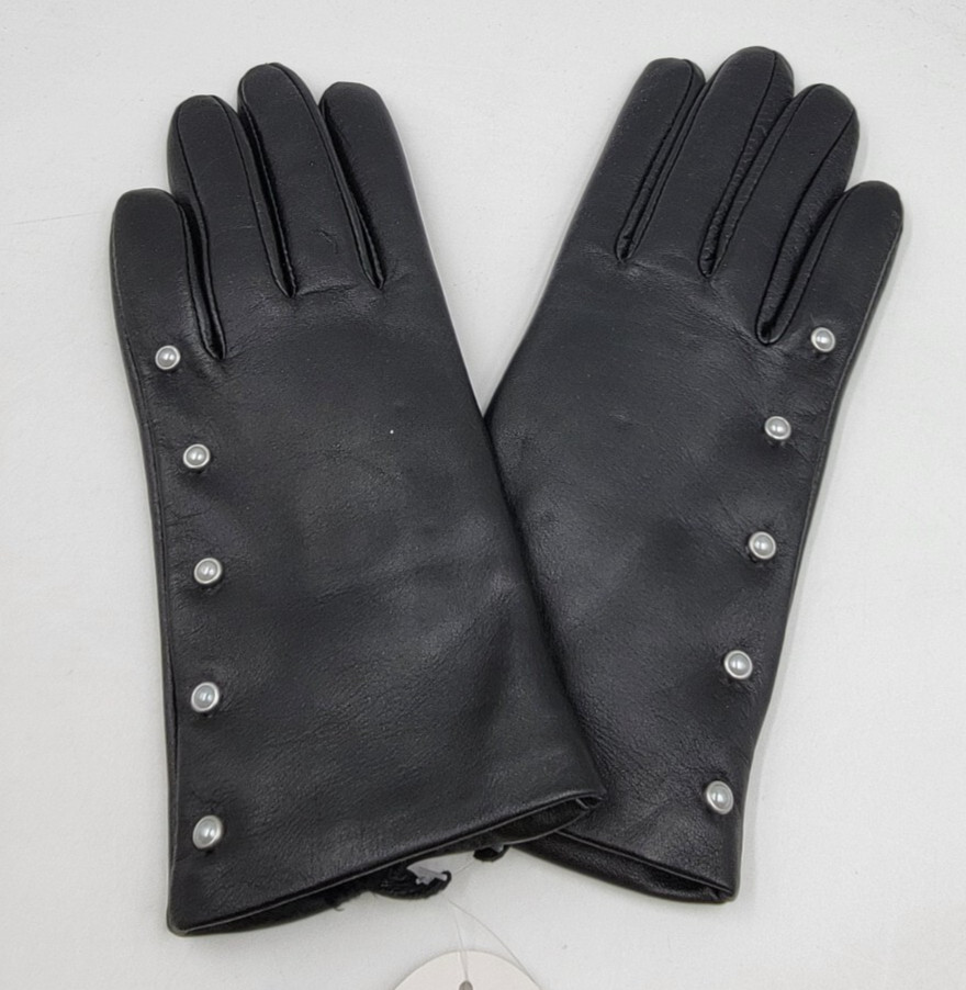 Charter Club Imitation-Pearl & Leather Touch Gloves Women's S Black