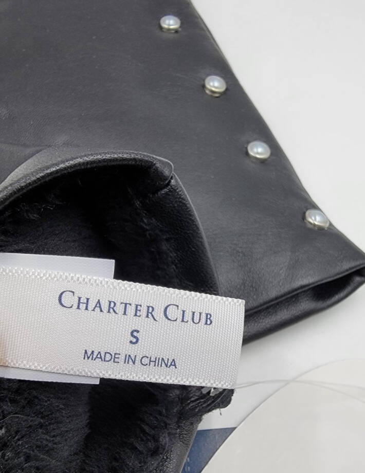 Charter Club Imitation-Pearl & Leather Touch Gloves Women's S Black