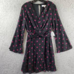 Emma & Michelle Polka Dot Dress Women's S Black/Pink Back Button Closure L/S