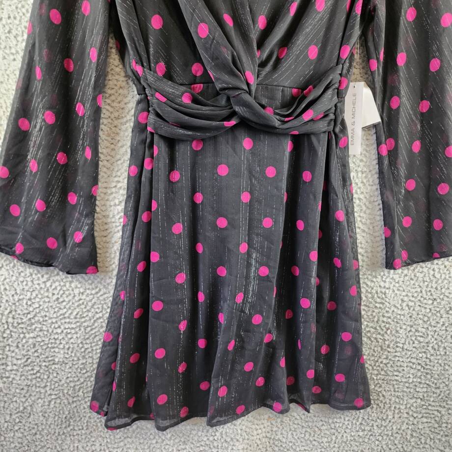 Emma & Michelle Polka Dot Dress Women's S Black/Pink Back Button Closure L/S