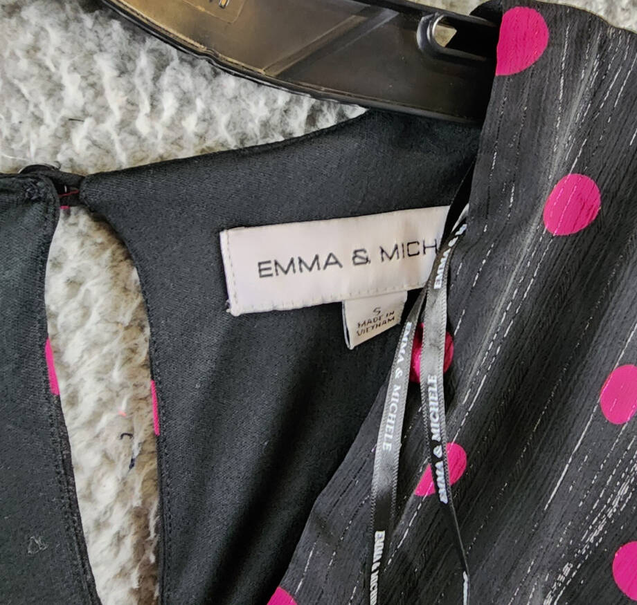Emma & Michelle Polka Dot Dress Women's S Black/Pink Back Button Closure L/S