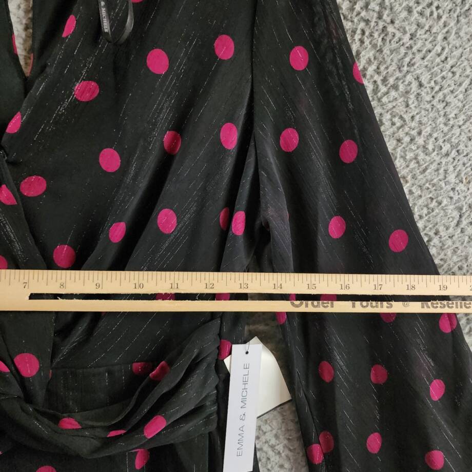 Emma & Michelle Polka Dot Dress Women's S Black/Pink Back Button Closure L/S