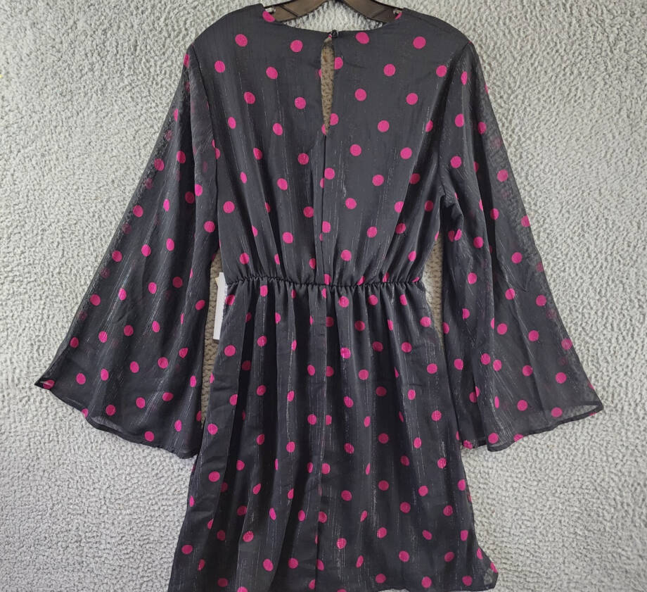 Emma & Michelle Polka Dot Dress Women's S Black/Pink Back Button Closure L/S