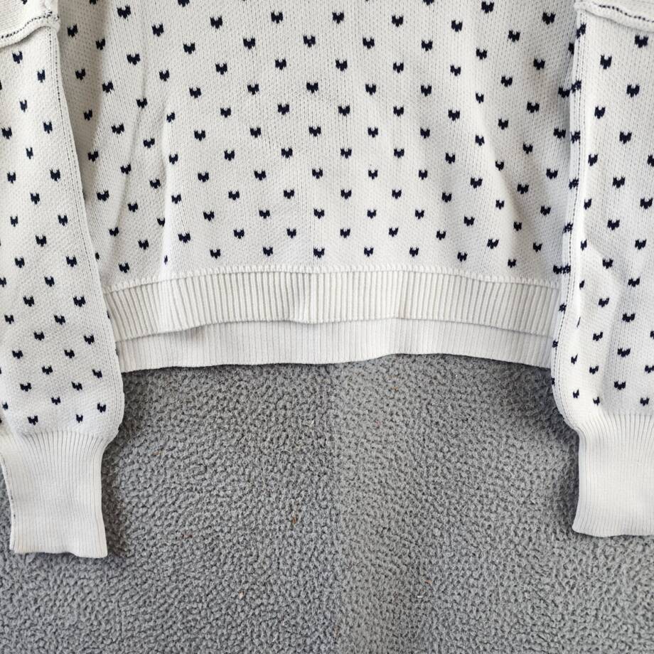 Free People Emmie Crew Neck Bow Spot Knit Sweater Women's M White/Black L/S