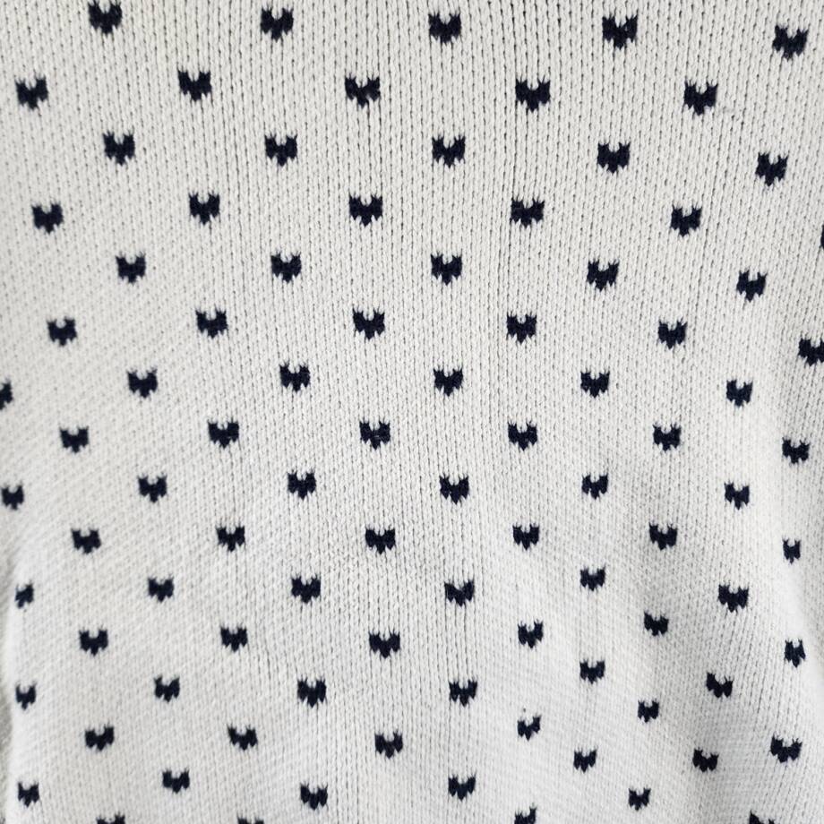 Free People Emmie Crew Neck Bow Spot Knit Sweater Women's M White/Black L/S