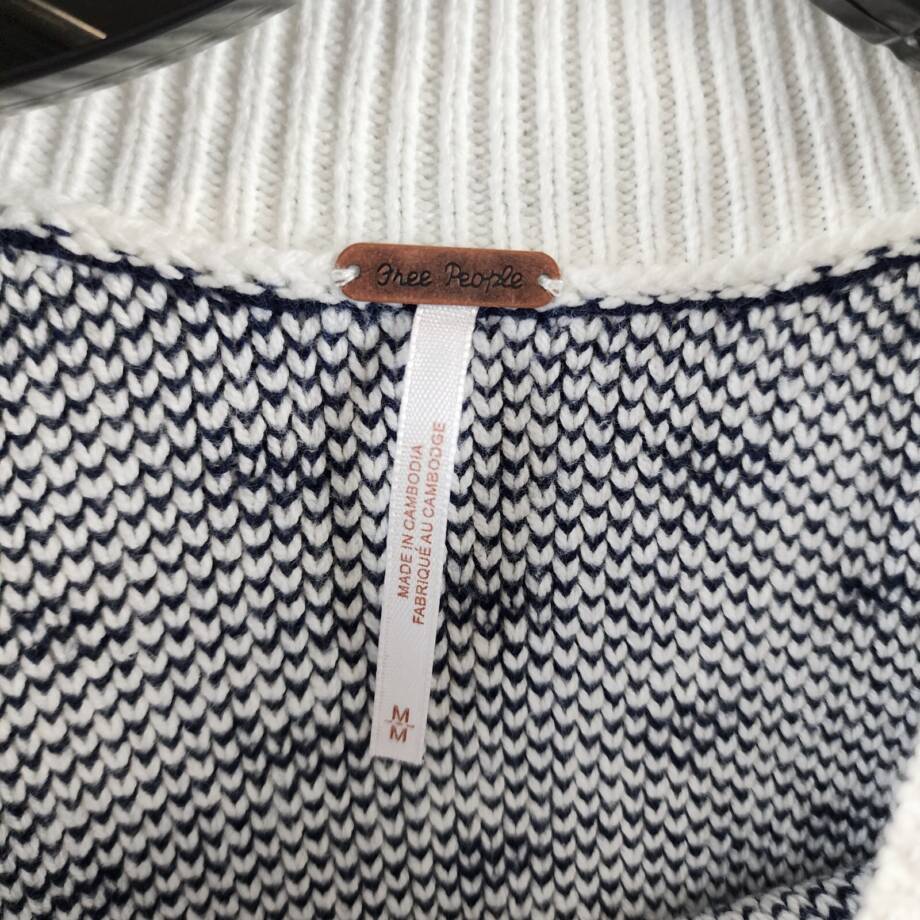 Free People Emmie Crew Neck Bow Spot Knit Sweater Women's M White/Black L/S