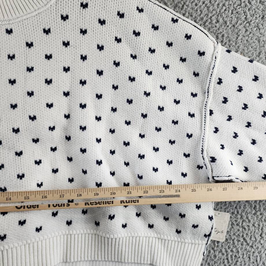 Free People Emmie Crew Neck Bow Spot Knit Sweater Women's M White/Black L/S