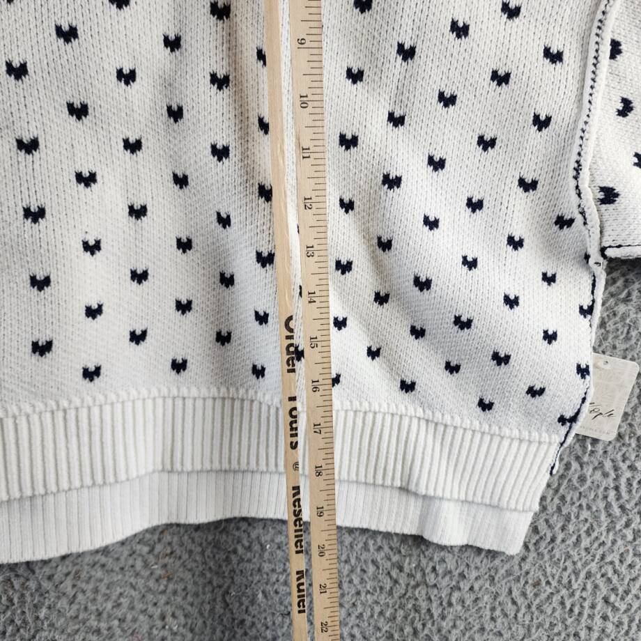 Free People Emmie Crew Neck Bow Spot Knit Sweater Women's M White/Black L/S