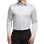 Calvin Klein Refined Cotton Regular Fit Dress Shirt Men's 16 32/33 Grey L/S