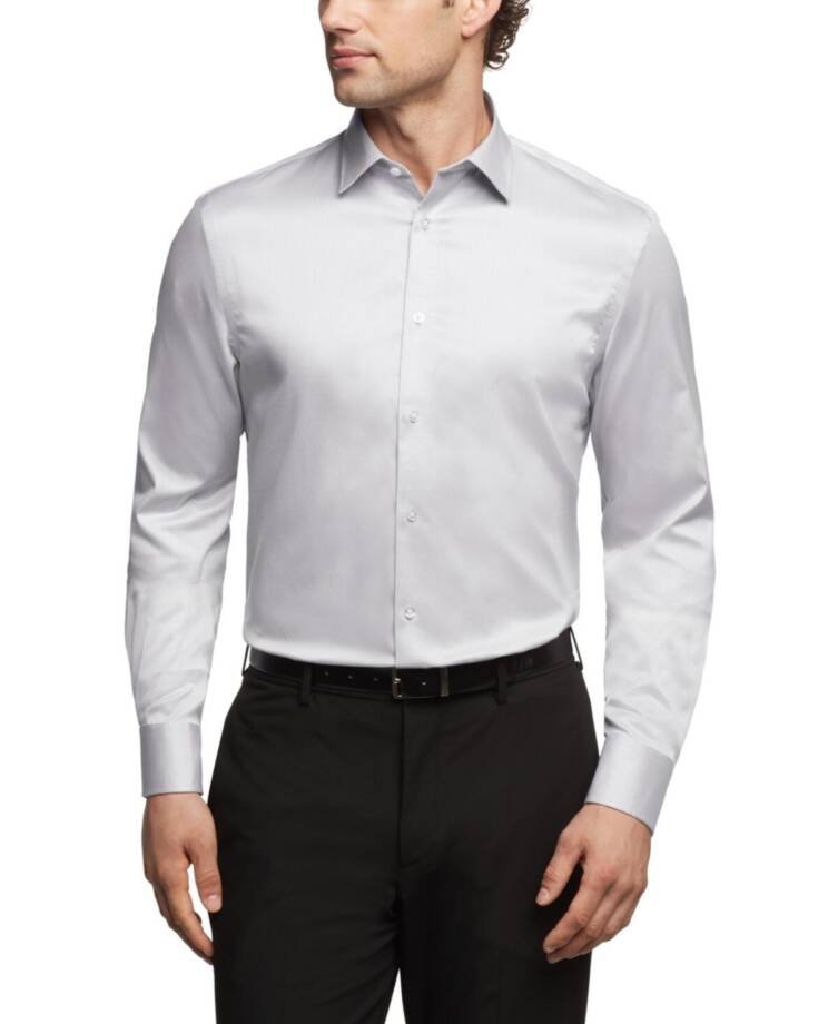 Calvin Klein Refined Cotton Regular Fit Dress Shirt Men's 16 32/33 Grey L/S