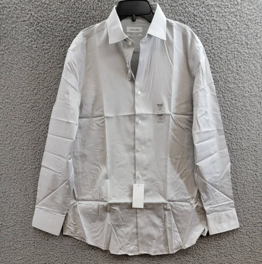 Calvin Klein Refined Cotton Regular Fit Dress Shirt Men's 16 32/33 Grey L/S