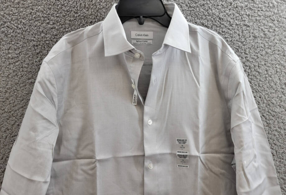 Calvin Klein Refined Cotton Regular Fit Dress Shirt Men's 16 32/33 Grey L/S