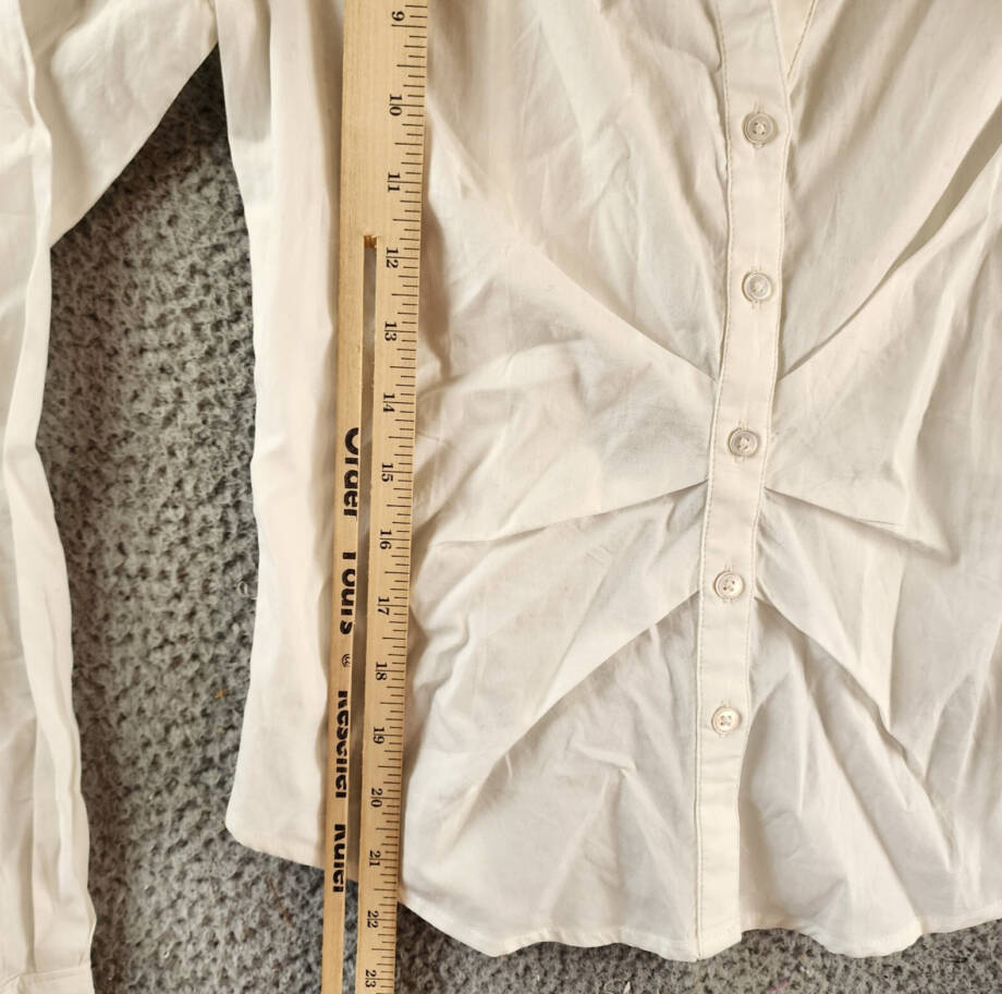 PAIGE Alera Ruched Button Front Top Women's XS White Point Collar Long Sleeves~