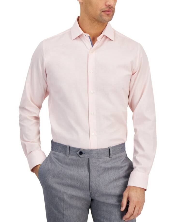 Bar III Slim-Fit Stretch Diamond Dobby Dress Shirt Men's XL 17-17.5 Pink L/S