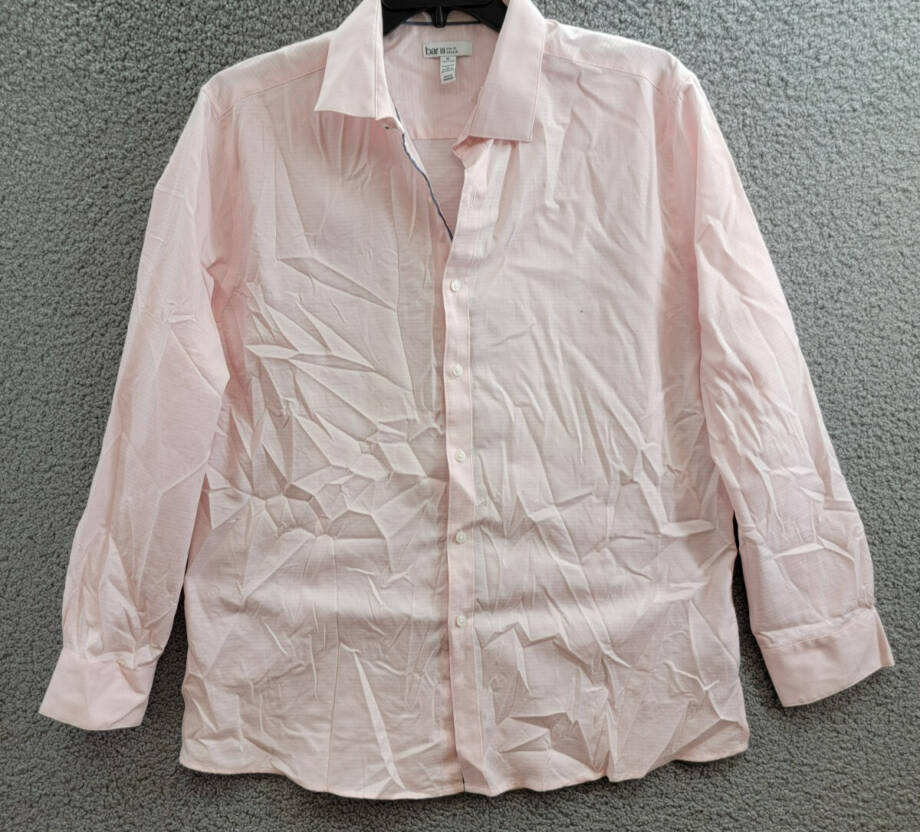 Bar III Slim-Fit Stretch Diamond Dobby Dress Shirt Men's XL 17-17.5 Pink L/S
