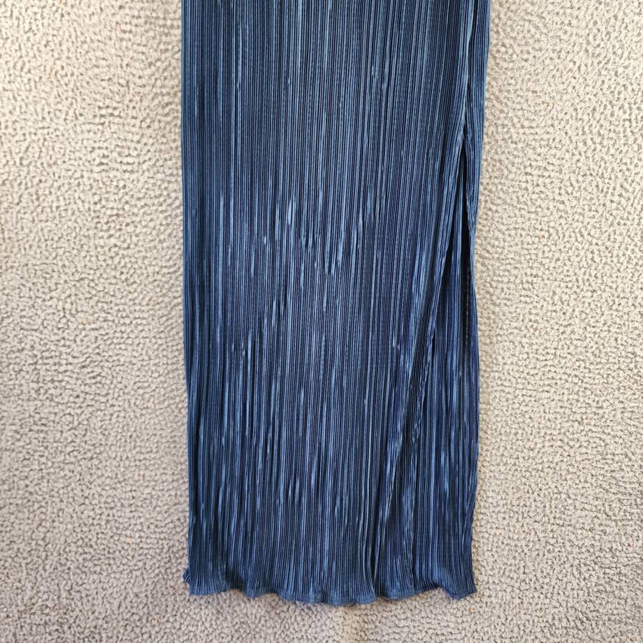 Renee C. Plisse Slit Maxi Skirt Women's M Teal Solid Elastic Waist Pull On