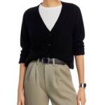 C by Bloomingdale's Cashmere V-Neck Cardigan Women's M Black Solid Long Sleeve