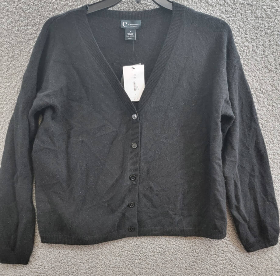 C by Bloomingdale's Cashmere V-Neck Cardigan Women's M Black Solid Long Sleeve