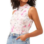 Vince Camuto Printed Mesh Mock-Neck Sleeveless Top Women's L New Ivory Pullover