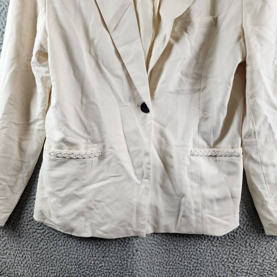 T Tahari Single Button Blazer Women's 12 Toasted Beige Braided Welt Pockets L/S