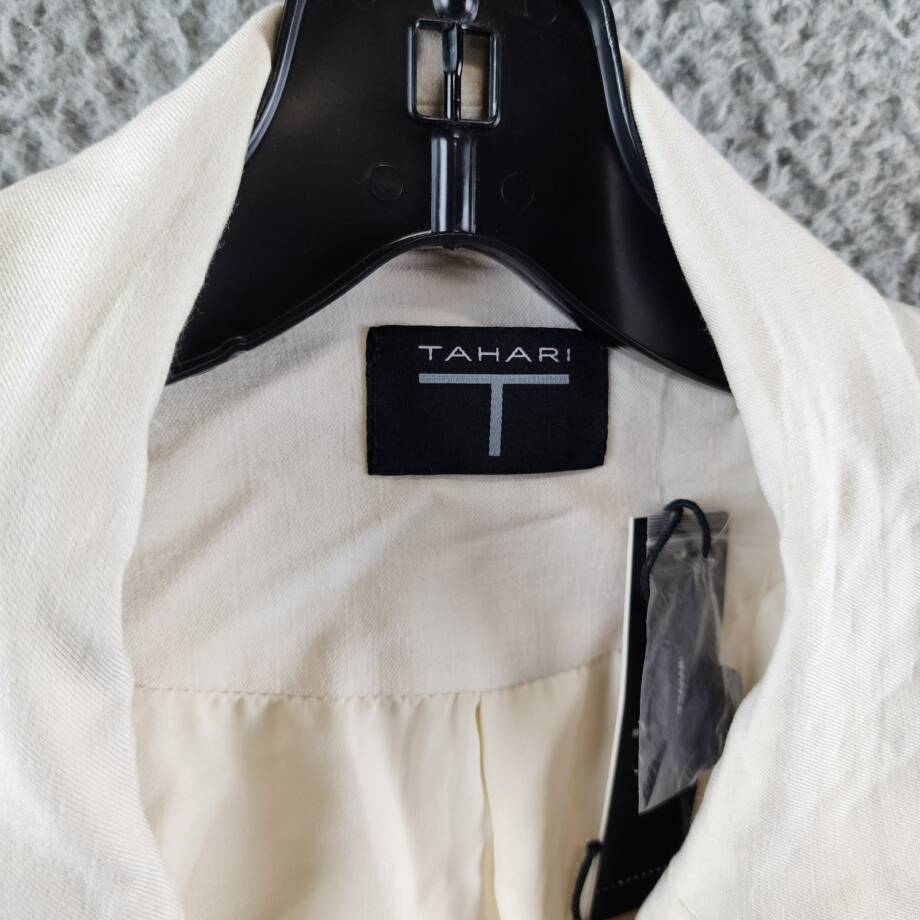 T Tahari Single Button Blazer Women's 12 Toasted Beige Braided Welt Pockets L/S